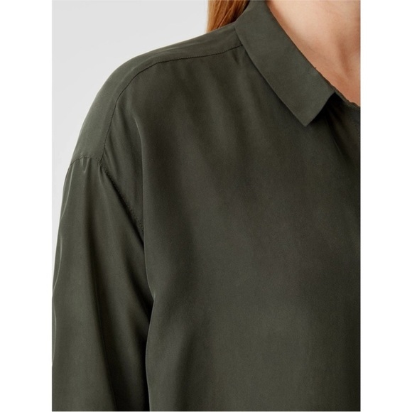 Eileen Fisher Washed Silk Habutai Shirtdress Seaweed Green Size XS - Picture 3 of 7